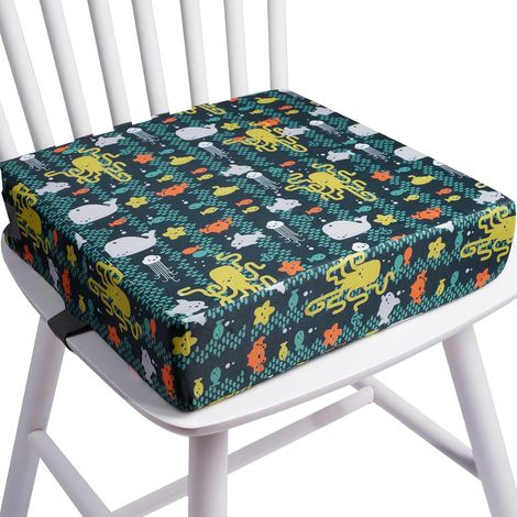 Rehausseur Chaise Enfant Coussin, Rehausseur de Chaise pour Enfant pour la Table, Fort Support, 2 Sangles, Boucle de Sécurité, Amovible, Coussin de Chaise Surélevée(Monde Sous-marin) (1/5)