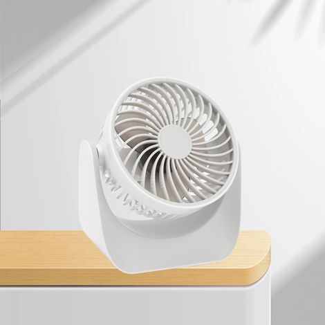Ventilador de escritorio USB, con base estable, cabezal giratorio y 3 velocidades. Mini ventilador de escritorio para oficina, hogar y coche (conexión USB, ABS, 4 W, batería 18650 no incluida). (1/5)