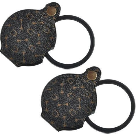 2pcs Handheld Magnifying Glass Foldable Reading Aid Reading Aid 15X Magnifier Pocket Magnifying Glass Diameter 70mm, Mini Reading Magnifying Glass, with Rotating Leather Protective Case for Office Rea (1/5)