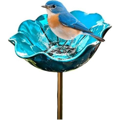 Nouveau Bain Oiseaux Artisanal Fleurs Bain Oiseaux Décoratif Métal Motif Fleurs ,bleu, Bol DeBain Coloré en Forme d'abeille Papillon, pour Jardin, Patio, Cour, Décoration De Pelouse (1/5)