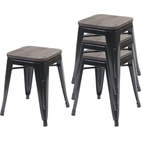 Set 4x sgabelli poggiapiedi bistrot design industriale HHG-771 legno metallo verniciato nero (1/5)