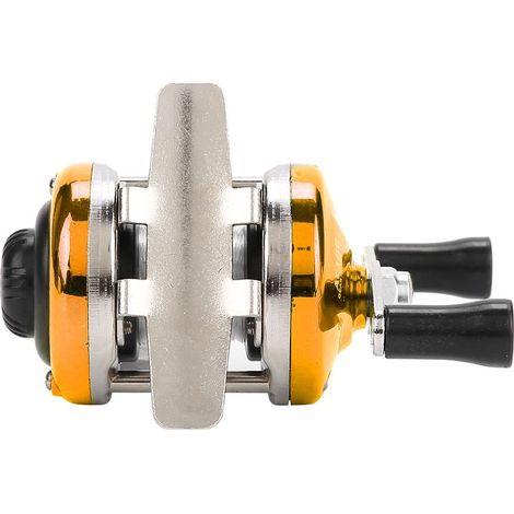 Moulinet de pêche hivernale compact avec bobine dorée et poignée ergonomique