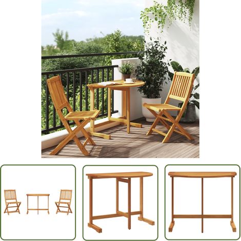 The Living Store Ensemble à manger de jardin pliable 3 pcs bois d'acacia massif - Meubles De Jardin - Salon De Jardin - Mobilier Extérieur - Acacia Massif - Table Bistro (1/5)