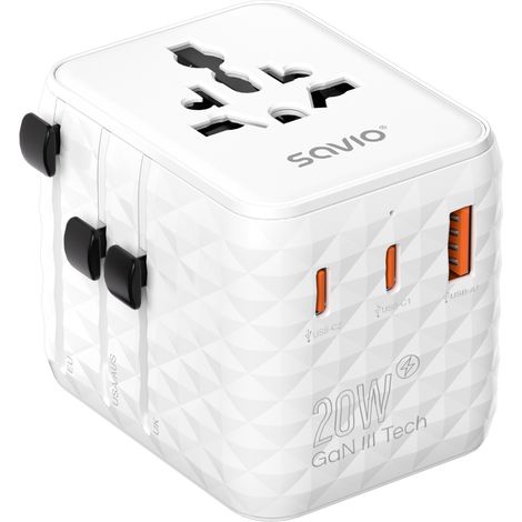 Savio AP-08 adaptador e inversor de corriente 20 W Blanco