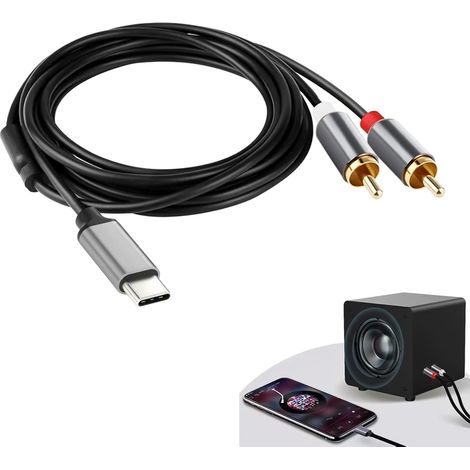Câble 2 RCA USB C, Adaptateur USB C vers 2RCA Mâle Audio Stéréo, Adaptateur USB C RCA Numérique Auxiliaire Compatible avec 15 Enceintes Amplificateur Home Cinéma TV Voiture, 2M (1/5)