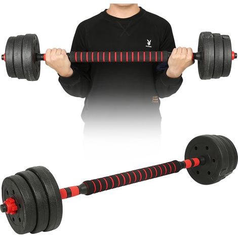 Kit Haltères Musculation 2-en-1, 20 kg, Poids Réglable, avec Barre d’Extension Supplémentaire en Acier, Revêtement en Plastique, Fitnesse, Musculation (1/4)