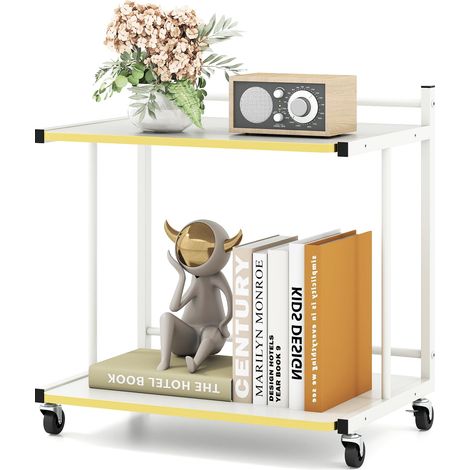 COSTWAY Tavolino Laterale Divano Salotto Caffè Ruote Rotelle Moderno Soggiorno Camera Letto Interno Laptop Basso Tavolo Elegante 2 Ripiani Livelli Legno Metal (1/5)