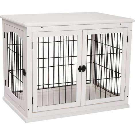 Caseta para perros caseta para perros caja de transporte jaula para animales pequeños para uso en interiores caja para perros jaula para animales mascota MDF metal blanco 81 x 58,5 x 66 cm