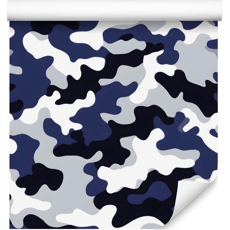 Papier peint camouflage militaire bleu marine et gris clair 50x1000 cm (1/5)
