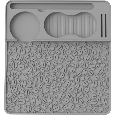 Silikon-Kaffeetampermatte mit Werkzeugschlitzen und erhöhtem Rand für Espresso. Rutschfeste Arbeitsfläche zum Schutz Ihrer Kaffeeoberfläche – grau. (1/5)