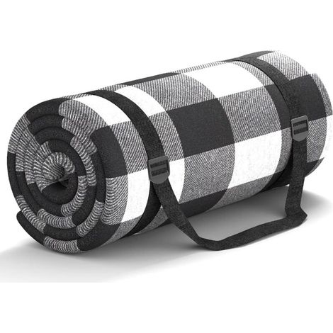 (Grille Noire Et Blanche) Couverture De Pique Nique 200X200 Cm, Couverture De Plage ImperméAble sans Sable, Tapis De Pique Nique Pliable Et BandoulièRe, IdéAl pour La Plage Parc (1/5)