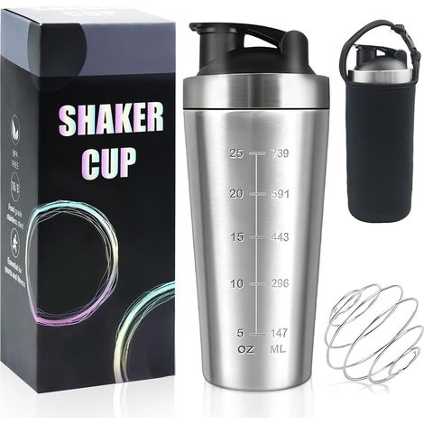 750-ml-Edelstahl-Proteinshaker mit Mixkugel und Schutzhülle (1/5)