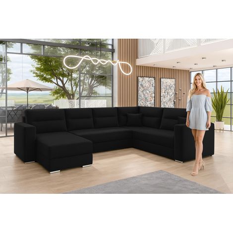 AX LIVING Ecksofas groß Lovere 314 cm Sofa schwarz mit Schlaffunktion