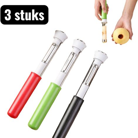 Lot de 3 éplucheurs et évideurs de fruits en acier inoxydable 2 en 1 pour pommes et poires rouge noir et vert (1/5)