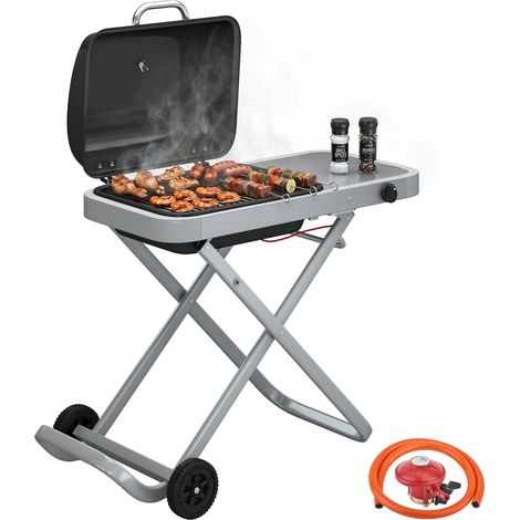 Gas BBQ Grill, Foldable with Side Table, 109 x 55 x 89 cm, Black (1/5)