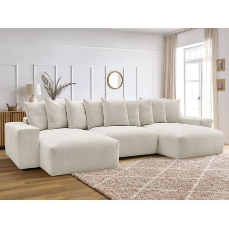 BOBOCHIC - Canapé panoramique convertible coffre VOLTAIRE tissu chiné Blanc (1/5)