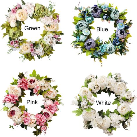 Couronne de pivoines roses / Fleurs - tissu de soie, feuilles - tissu de soie, plastique, dos - couronne de vigne / diamètre extérieur de la couronne de vigne 30 cm, diamètre extérieur de la couronne (1/5)