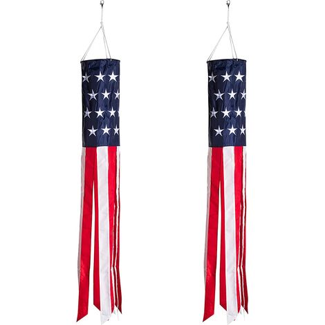 Wind Sock - American Flag Design - 60 cm and 35 cm - Outdoor Weatherproof Decoration for Garden Patio BBQ - Set of 2 (1/5)