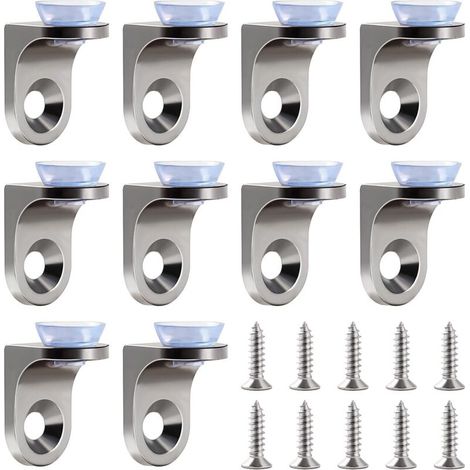 10 Pièces 22×14×16.5 mm Alliage de Zinc Support d'Étagère en Verre, Support de Fixation à Angle Droit Clip Étagère, Supports de Montage en Verre, avec Base Ventouse et Vis, pour Armoire