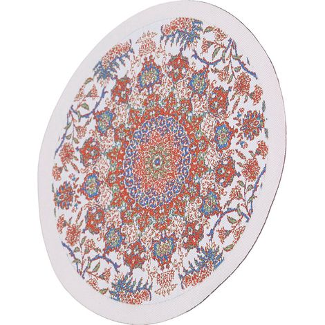 Tapis miniature rond pour maison de poupée, échelle 1:12, style vintage, pour chambre de maison de poupée, fleur rouge sur fond blanc. (1/5)