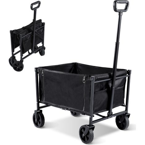 Jiubiaz Bollerwagen Faltbar, Handwagen für Strand Camping Einkauf, Transportwagen, Gartenwagen, Faltbollerwagen, Klappbollerwagen Bis 80kg Seitlich aufklappbar