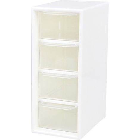 Organizzatore da scrivania a 4 cassetti con piccoli contenitori impilabili, in plastica trasparente, per casa e ufficio. (1/5)