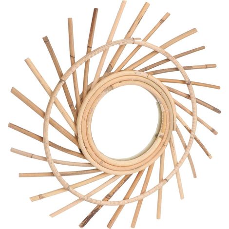 Miroir Mural Décoratif Tissé en Rotin Naturel Style Nordique Diamètre 40 CM 1 Pièce Miroir Mural pour Chambre et Décoration Intérieure pour Maison et Hôtel (1/5)