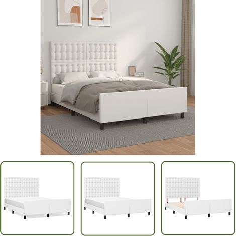 The Living Store Cadre de lit sans matelas blanc 140x190 cm similicuir - Lit Plateforme - Tête De Lit Ajustable - Cadre Lit Similicuir - Literie Blanche - Meuble Chambre À Coucher (1/5)