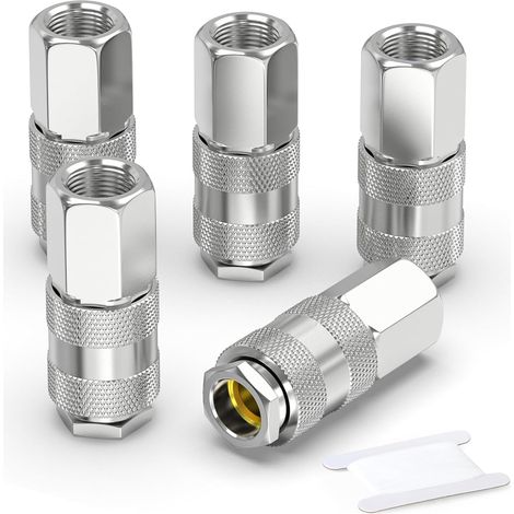 5 Coupleur Raccord Filetage BSP 1/4 Pouce Fer Nickelé Compresseur Outil Pneumatique