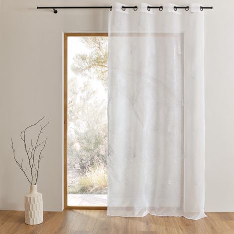 Voilage tamisant broderie palme Blanc 140x240 cm