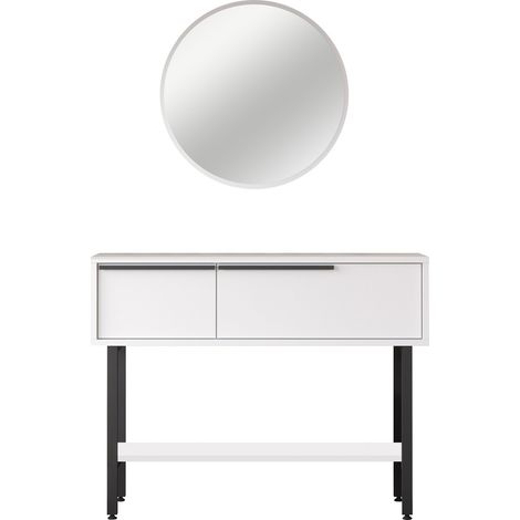 Console fixe avec miroir bois et rotin Zenax 160cm-Blanc (1/5)
