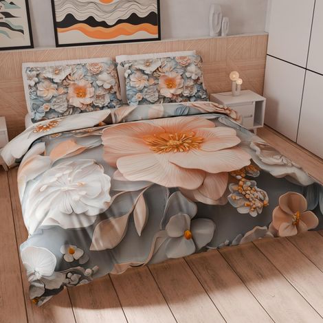 Housse de Couette 2 Places 230x220 cm 2 Taies 75x50 cm Incluses, Parure en Microfibre Imprimée Floral 05 20 (1/5)