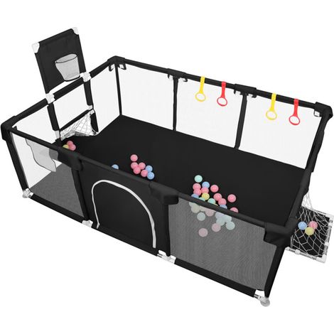 – Parc bébé sécurisé 180x120x66cm noir – Tissu oxford renforcé – Pliable et lavable – Avec 50 balles et panier de basket (1/5)