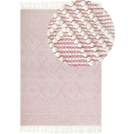 Tappeto in lana rosa pastello bianco 160 x 230 cm con motivo geometrico nappe Adana