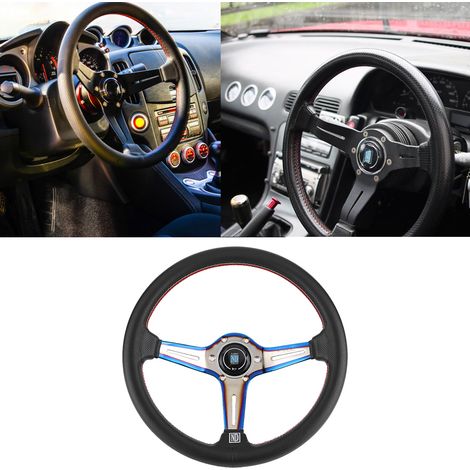 Volant de course demi-plat en cuir perforé noir avec klaxon, style NARDI, 6 boulons, 350 mm (14 pouces), compatible avec les modèles à 6 boulons. (1/5)