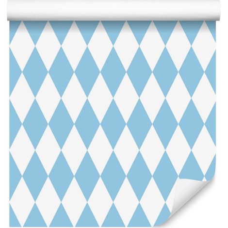 Carta da parati Arlecchino con diamanti, sfondo bianco e azzurro, per soggiorno e camera da letto, 50x1000 cm (1/5)