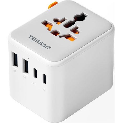 Adaptateur Prise Universelle avec 2 USB C et 2 USB A Adaptateur Universel de Voyage avec 4 USB, Adaptateur Voyage France vers USA Anglaise Thailande Japon Australie Chine Brésil (1/5)
