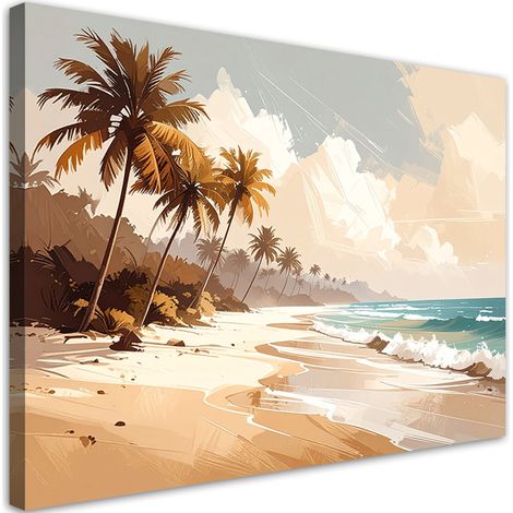 Tableaux, Plage tropicale mer palmiers pastel et beige,30x20 (1/4)