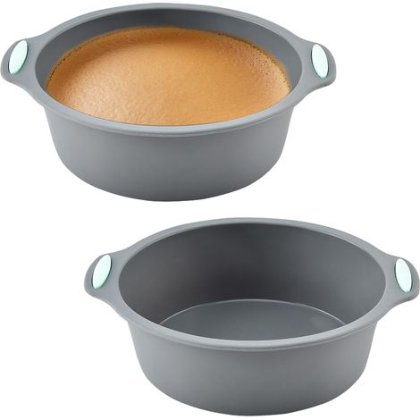 2 PCS Silicone Cake Tins, 6 inch Round Cake Moulds for Baking Non-Stick Silicone Baking Trays BPA Free for Cheesecake, Layer Cake (Grey, 19.5x17.5x5.5cm) (1/5)