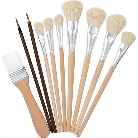 Set di 10 pennelli per smaltatura ceramica e pittura acrilica – Pennelli "a mocio" in pelo di capra per sfumare – Kit di attrezzi per ceramica e terracotta (1/5)