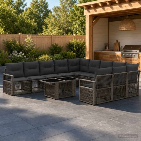 vidaXL Set Divano da Giardino 12 pz Grigio e Grigio Scuro polyrattan (1/5)