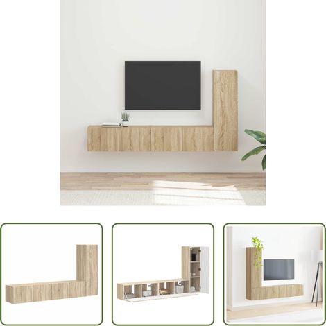 Wandmontiert - TV-Schrankset Wandmontiert 3 pcs Sonoma-Eiche Holzwerkstoff (1/5)