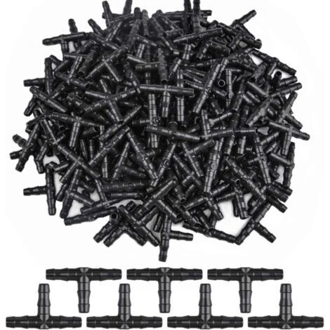 300 Pcs 3 Way Tee Connecteurs Trois Vers Barbelé Dripper D'arrosage Connecteur T Connecteur Adaptateur Tube Raccord De Tuyau D'arrosage Arroseur Cannelé Tuyau D'égouttement Système 4/7 Mm