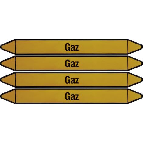 Plaque de 4 autocollants jaunes "Gaz" pour tuyauterie