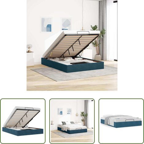 vidaXL Sommier à lattes - Cadre de lit ottoman sans matelas bleu foncé 140x200 cm velours (1/5)