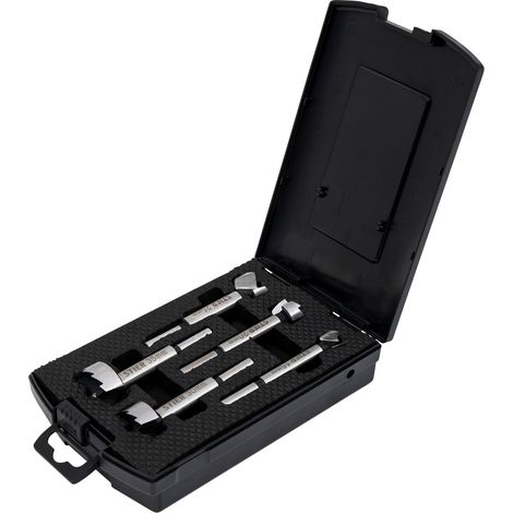 STIER hochwertiger Forstnerbohrer Set, 5-teilig in praktischer Kassette, Bohrergrößen: 15, 20, 25, 30, 35 mm mit 10 mm Schaft, geeignet für Hart- & Weichholz