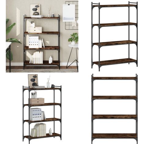 Bibliothèque 4 niveaux chêne fumé 80x30x120cm bois d'ingénierie - Bibliothèque Murale - Bibliothèque Design - Bibliothèque Industrielle - Étagère Bois - Meuble Rangement - Home & Living (1/5)