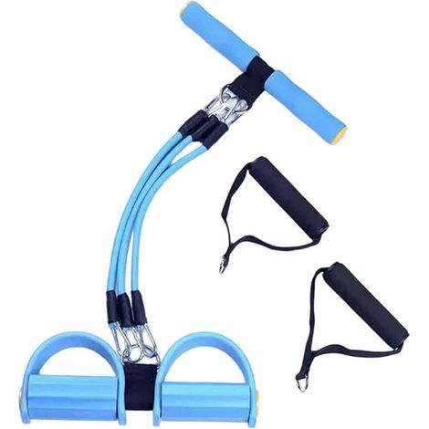 Banda De Resistencia Con Pedal - 4 Tubos De Látex Natural - Para Entrenamiento De Brazos Espalda Y Piernas - Uso Sentado - 1 Unidad (1/5)