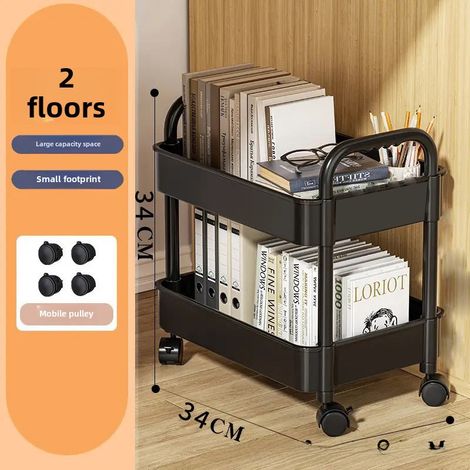 Estantería móvil con ruedas para cocina, dormitorio, suelo, multinivel, móvil para aperitivos de bebé, baño, aseo (negra, 2 niveles) (1/5)