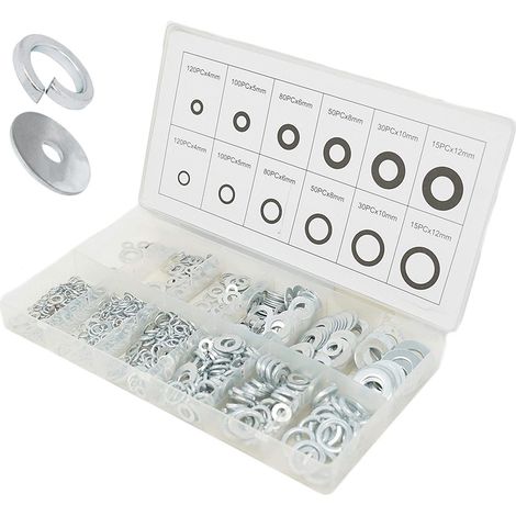 SURTIDO DE ARANDELAS PLANAS Y GROWER (Arandelas de resorte) de acero inoxidable M4, M5, M6, M8, M10, M12 , 790 piezas (1/5)